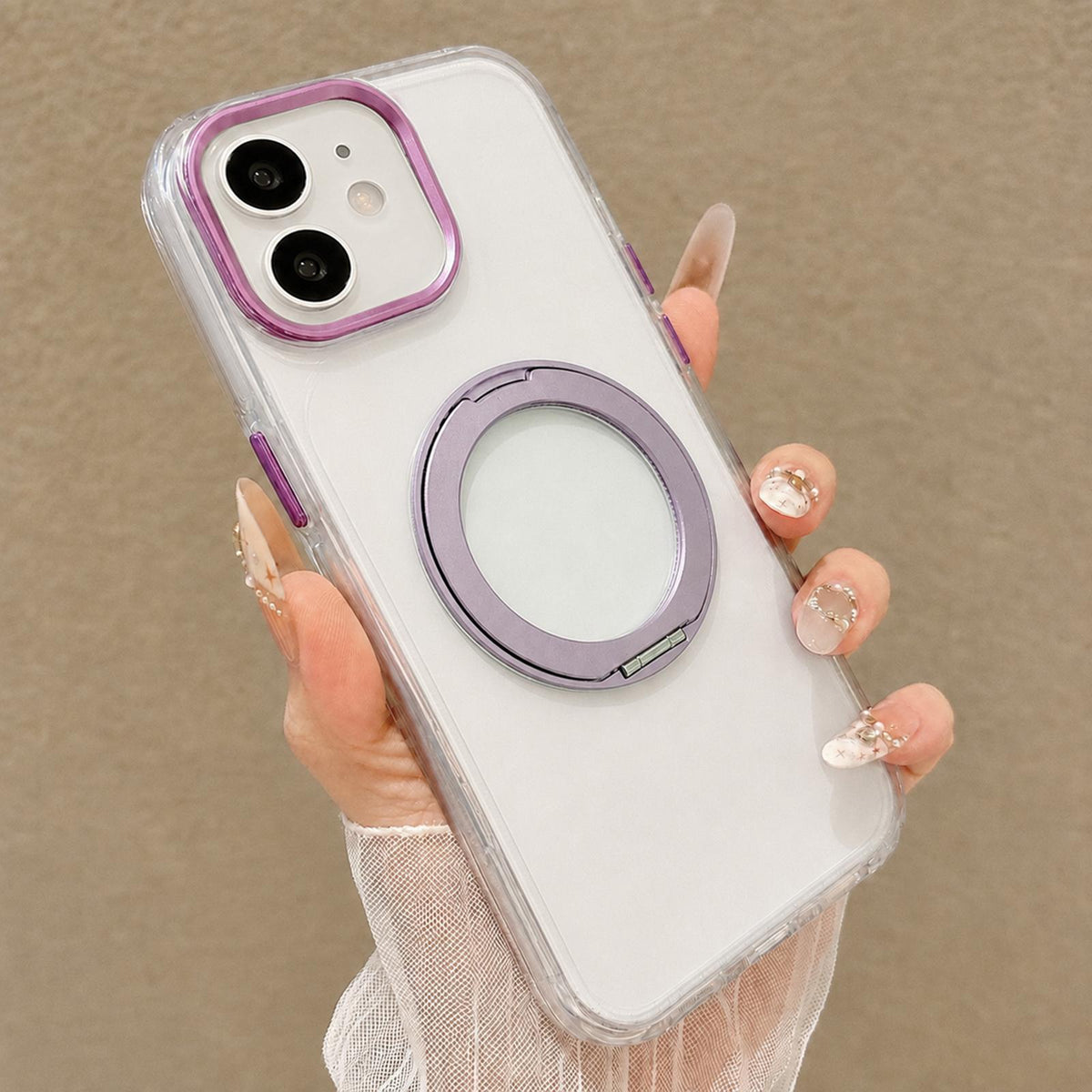 For iPhone 12 Airbag Shockproof Magnetic Rotating Holder Phone Case - Purple - EDA009984601D