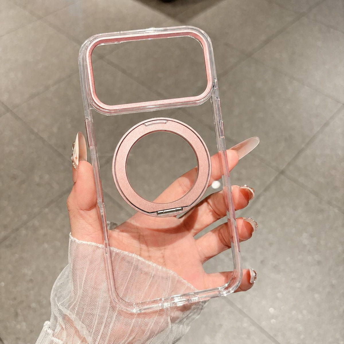 For iPhone 13 Airbag Shockproof Magnetic Rotating Holder Phone Case - Pink - EDA009984602C
