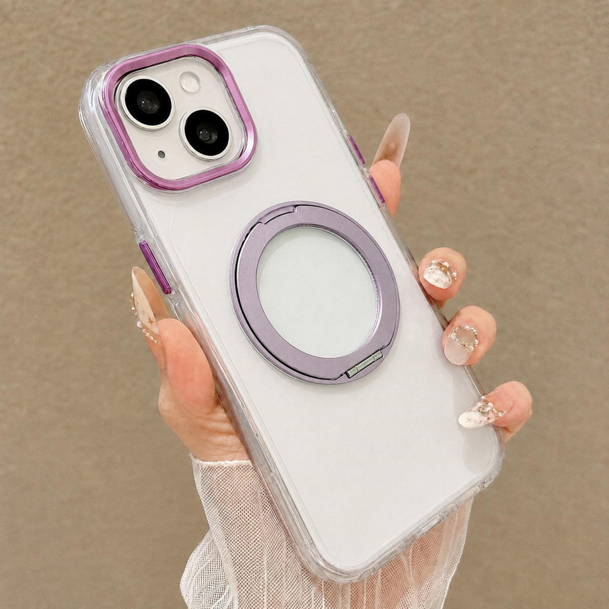 For iPhone 13 Airbag Shockproof Magnetic Rotating Holder Phone Case - Purple - EDA009984602D