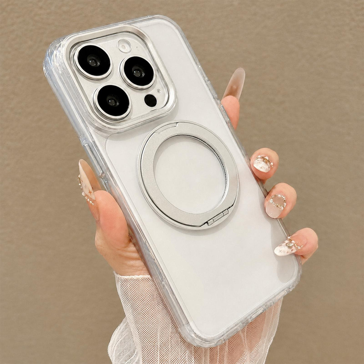 For iPhone 13 Pro Airbag Shockproof Magnetic Rotating Holder Phone Case - Silver - EDA009984603A