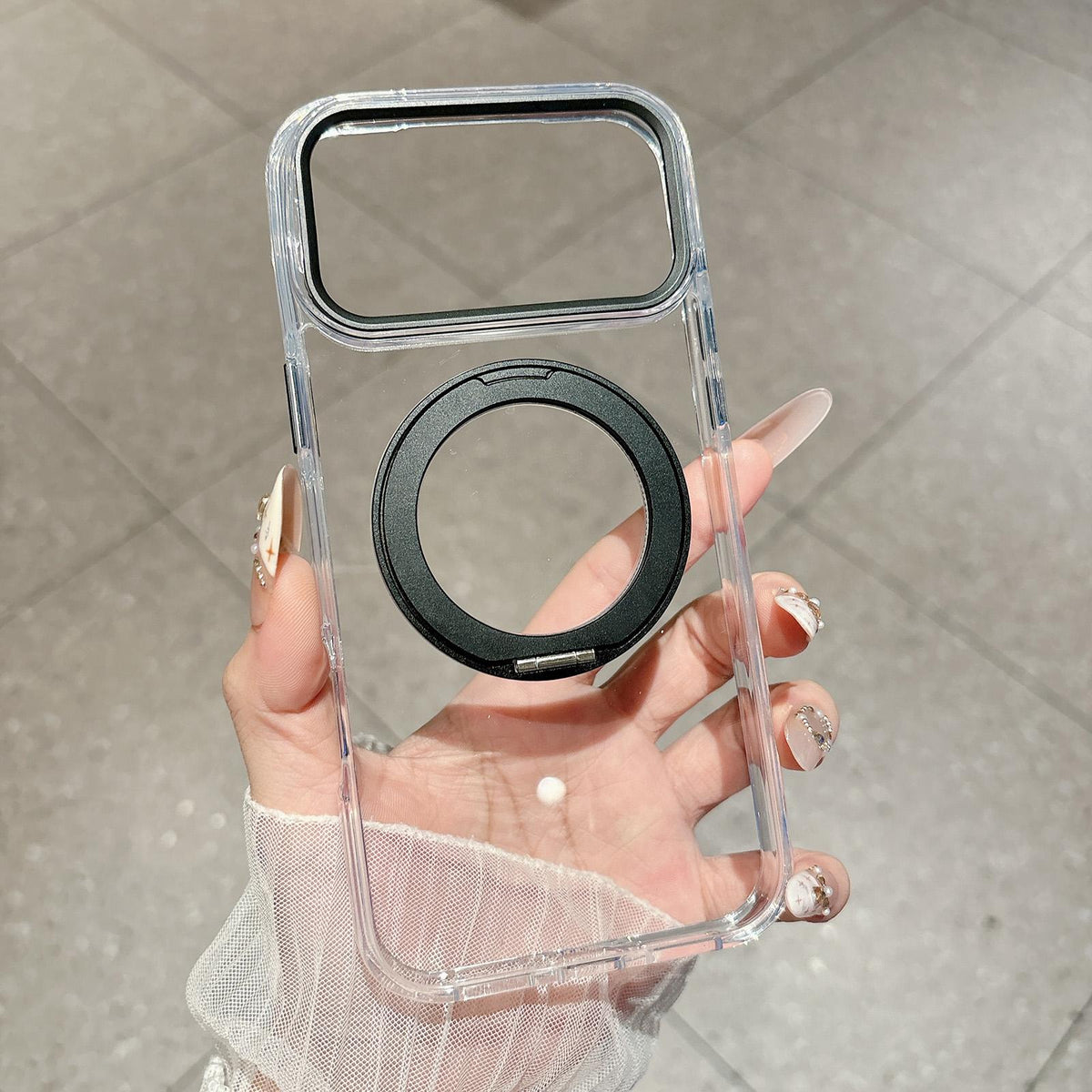 For iPhone 13 Pro Max Airbag Shockproof Magnetic Rotating Holder Phone Case - Black - EDA009984604B