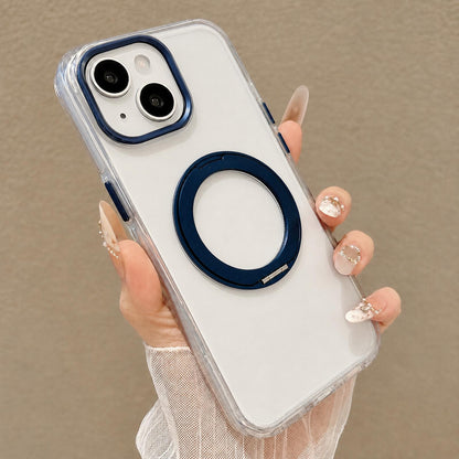 For iPhone 14 Airbag Shockproof Magnetic Rotating Holder Phone Case - Blue - EDA009984605E