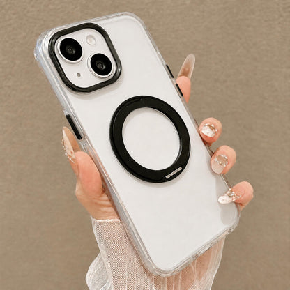 For iPhone 14 Plus Airbag Shockproof Magnetic Rotating Holder Phone Case - Black - EDA009984606B