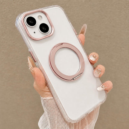 For iPhone 14 Plus Airbag Shockproof Magnetic Rotating Holder Phone Case - Pink - EDA009984606C