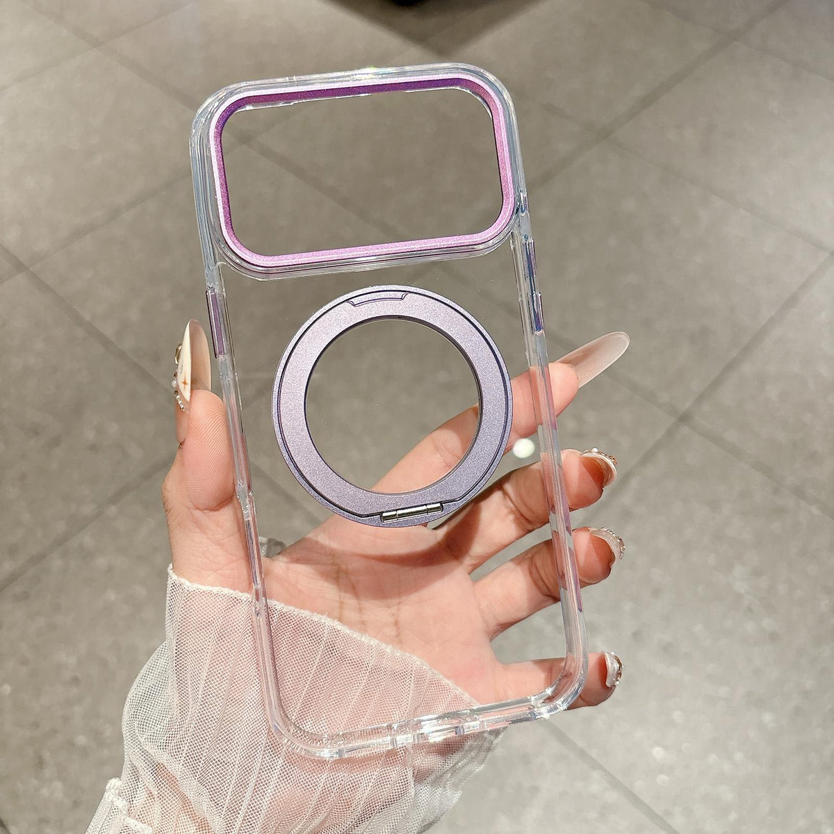 For iPhone 14 Plus Airbag Shockproof Magnetic Rotating Holder Phone Case - Purple - EDA009984606D