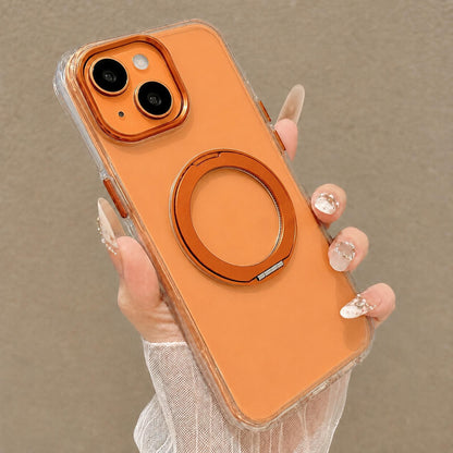 For iPhone 14 Plus Airbag Shockproof Magnetic Rotating Holder Phone Case - Orange - EDA009984606F