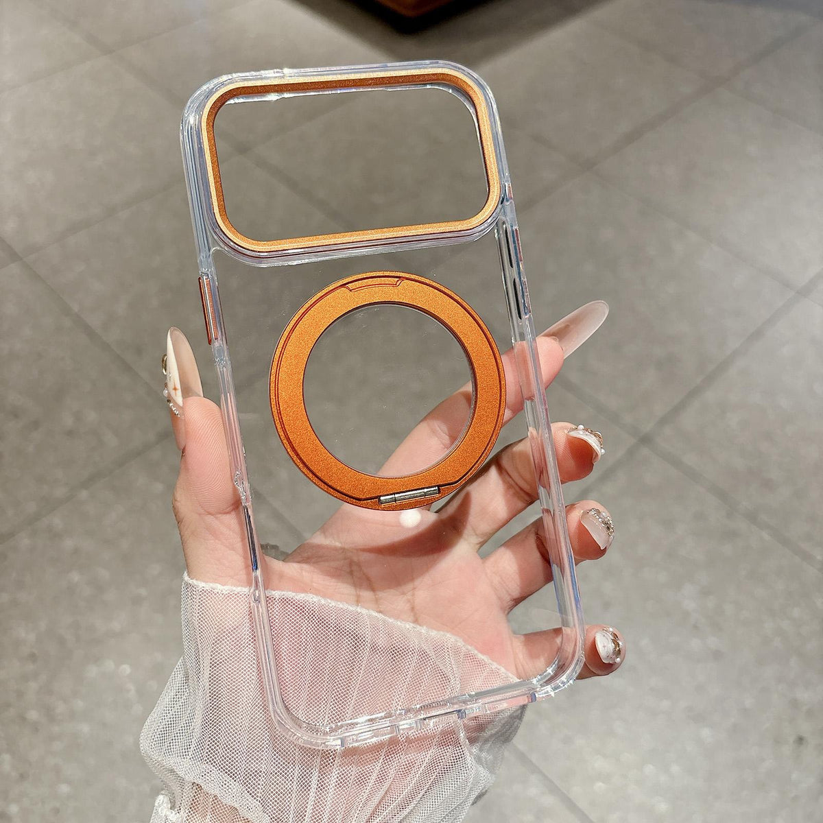 For iPhone 14 Plus Airbag Shockproof Magnetic Rotating Holder Phone Case - Orange - EDA009984606F