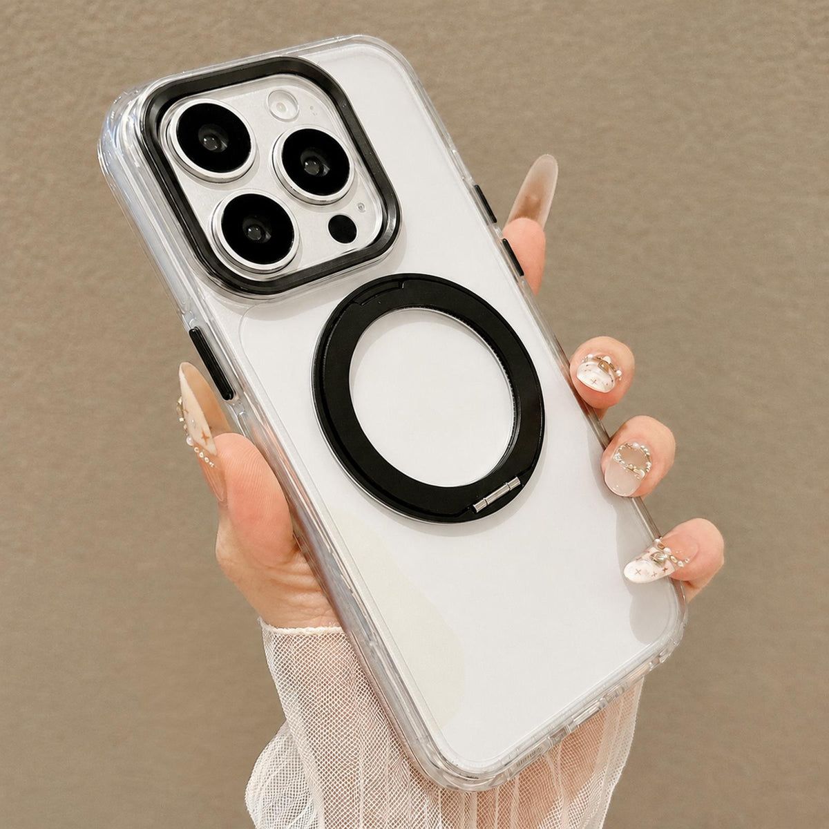 For iPhone 14 Pro Airbag Shockproof Magnetic Rotating Holder Phone Case - Black - EDA009984607B