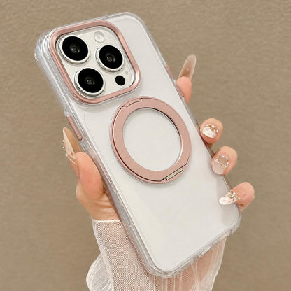 For iPhone 14 Pro Airbag Shockproof Magnetic Rotating Holder Phone Case - Pink - EDA009984607C