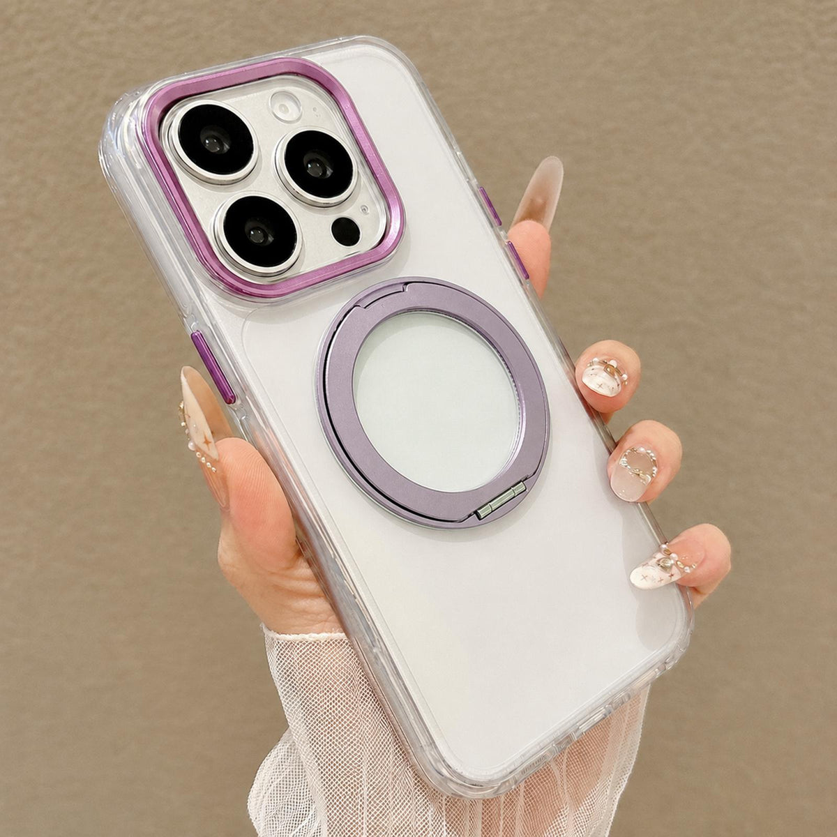 For iPhone 14 Pro Airbag Shockproof Magnetic Rotating Holder Phone Case - Purple - EDA009984607D