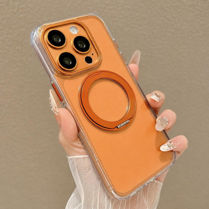 For iPhone 14 Pro Airbag Shockproof Magnetic Rotating Holder Phone Case - Orange - EDA009984607F