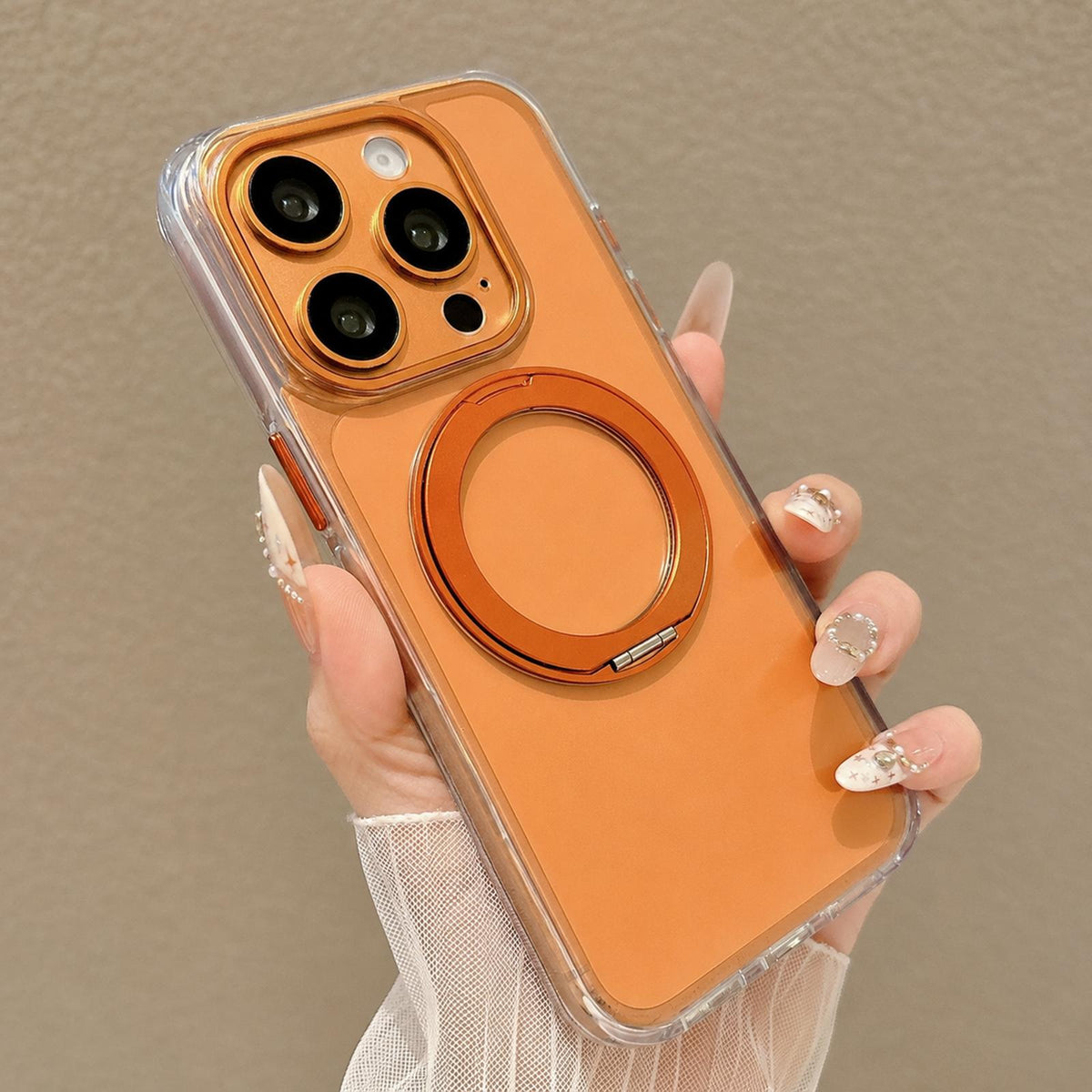 For iPhone 14 Pro Max Airbag Shockproof Magnetic Rotating Holder Phone Case - Orange - EDA009984608F