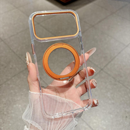 For iPhone 14 Pro Max Airbag Shockproof Magnetic Rotating Holder Phone Case - Orange - EDA009984608F
