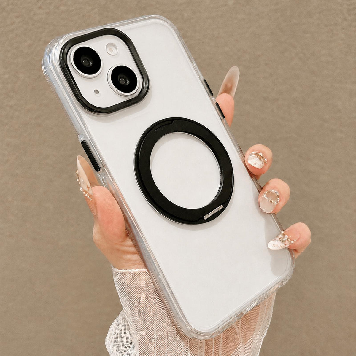 For iPhone 15 Plus Airbag Shockproof Magnetic Rotating Holder Phone Case - Black - EDA009984610B