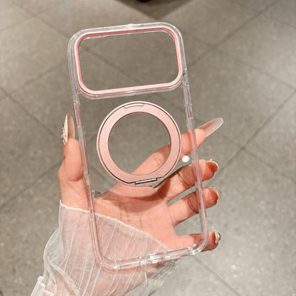For iPhone 15 Plus Airbag Shockproof Magnetic Rotating Holder Phone Case - Pink - EDA009984610C