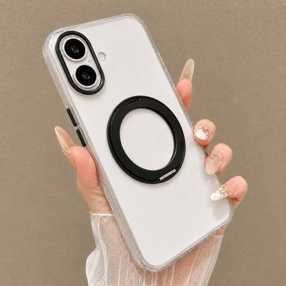 For iPhone 16 Plus Airbag Shockproof Magnetic Rotating Holder Phone Case - Black - EDA009984614B