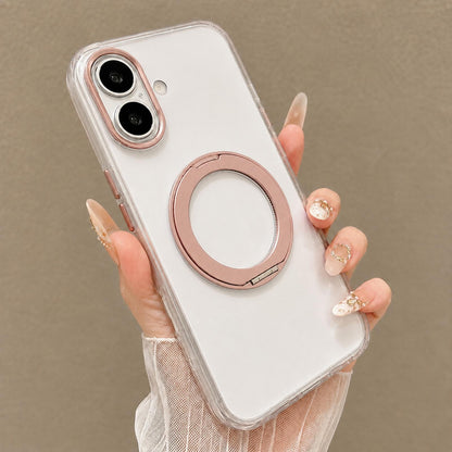 For iPhone 16 Plus Airbag Shockproof Magnetic Rotating Holder Phone Case - Pink - EDA009984614C