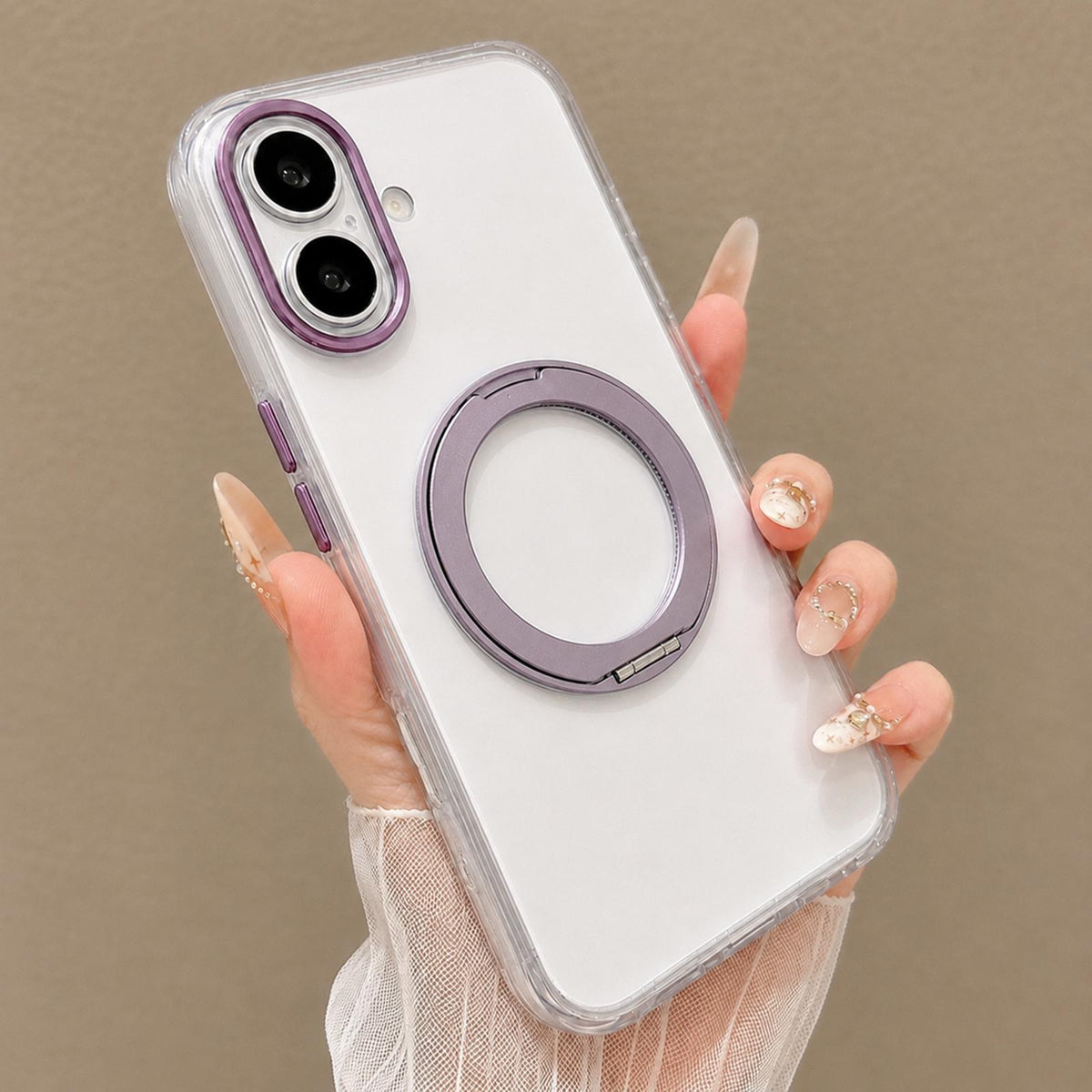 For iPhone 16 Plus Airbag Shockproof Magnetic Rotating Holder Phone Case - Purple - EDA009984614D