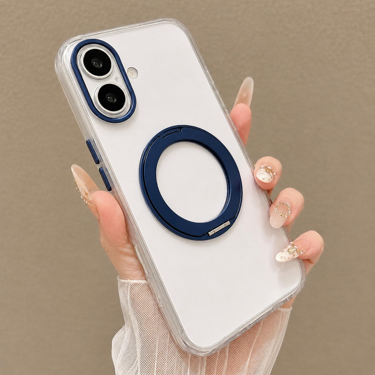 For iPhone 16 Plus Airbag Shockproof Magnetic Rotating Holder Phone Case - Blue - EDA009984614E