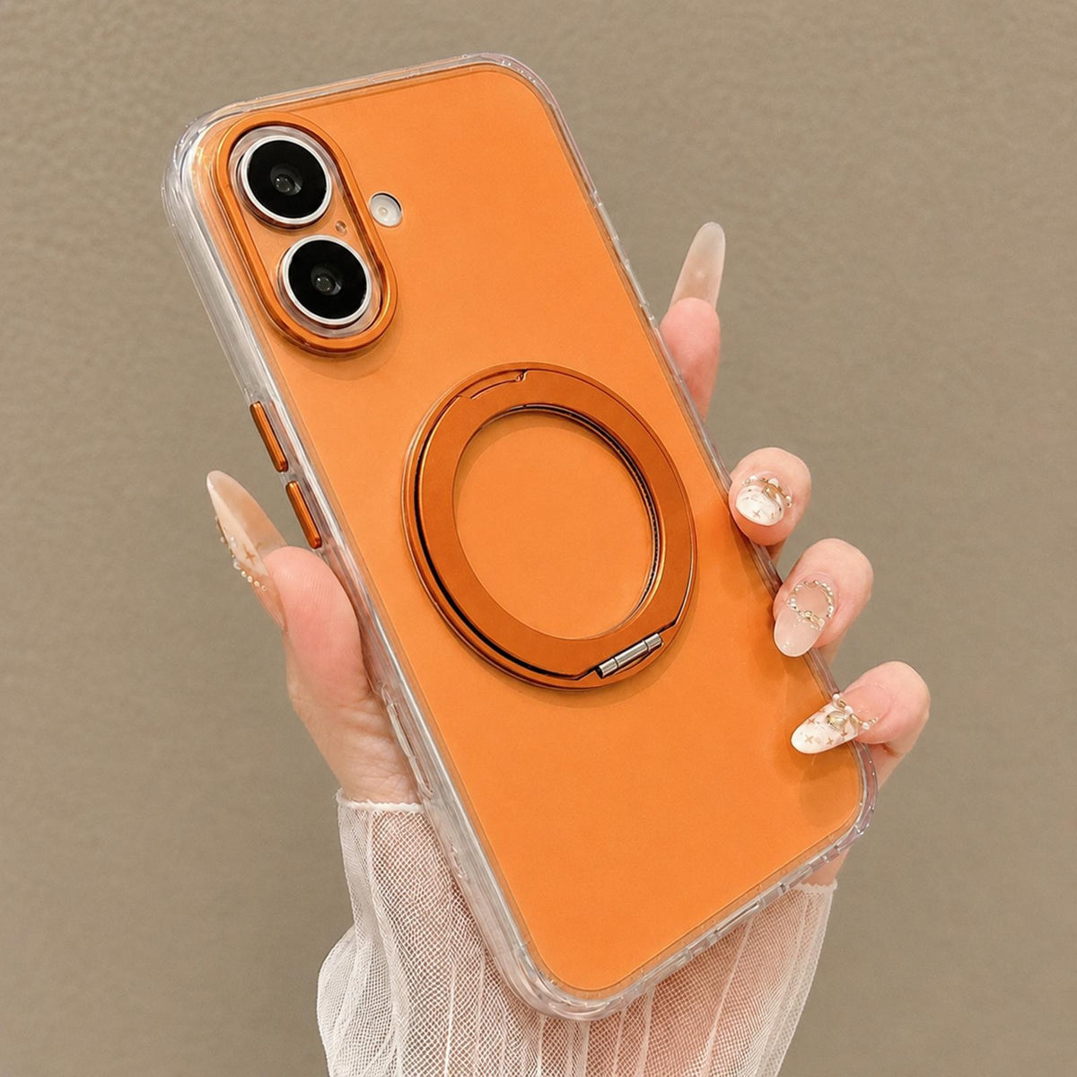 For iPhone 16 Plus Airbag Shockproof Magnetic Rotating Holder Phone Case - Orange - EDA009984614F
