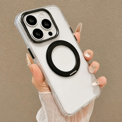 For iPhone 16 Pro Airbag Shockproof Magnetic Rotating Holder Phone Case - Black - EDA009984615B