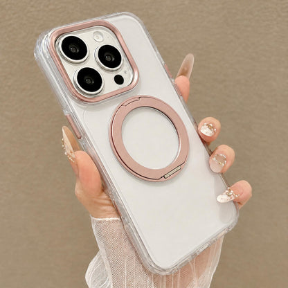 For iPhone 16 Pro Airbag Shockproof Magnetic Rotating Holder Phone Case - Pink - EDA009984615C