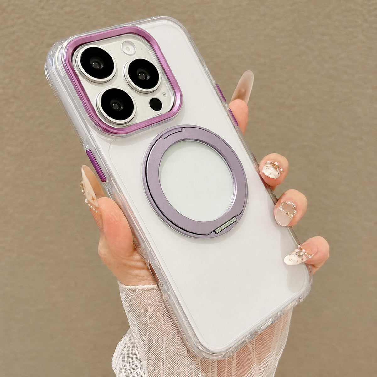 For iPhone 16 Pro Airbag Shockproof Magnetic Rotating Holder Phone Case - Purple - EDA009984615D