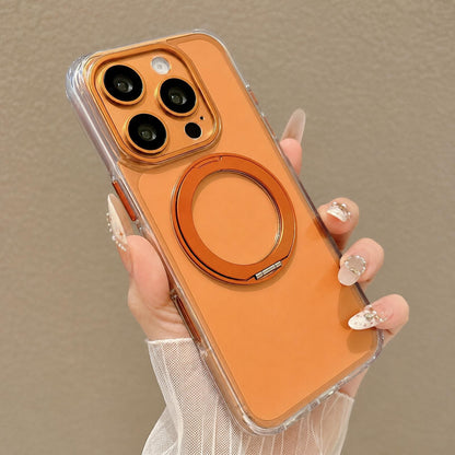 For iPhone 16 Pro Airbag Shockproof Magnetic Rotating Holder Phone Case - Orange - EDA009984615F