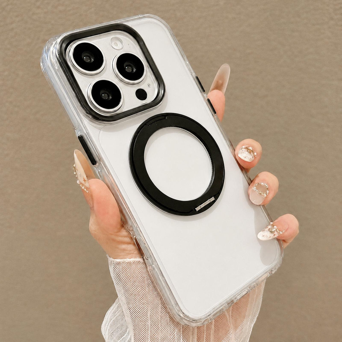 For iPhone 16 Pro Max Airbag Shockproof Magnetic Rotating Holder Phone Case - Black - EDA009984616B