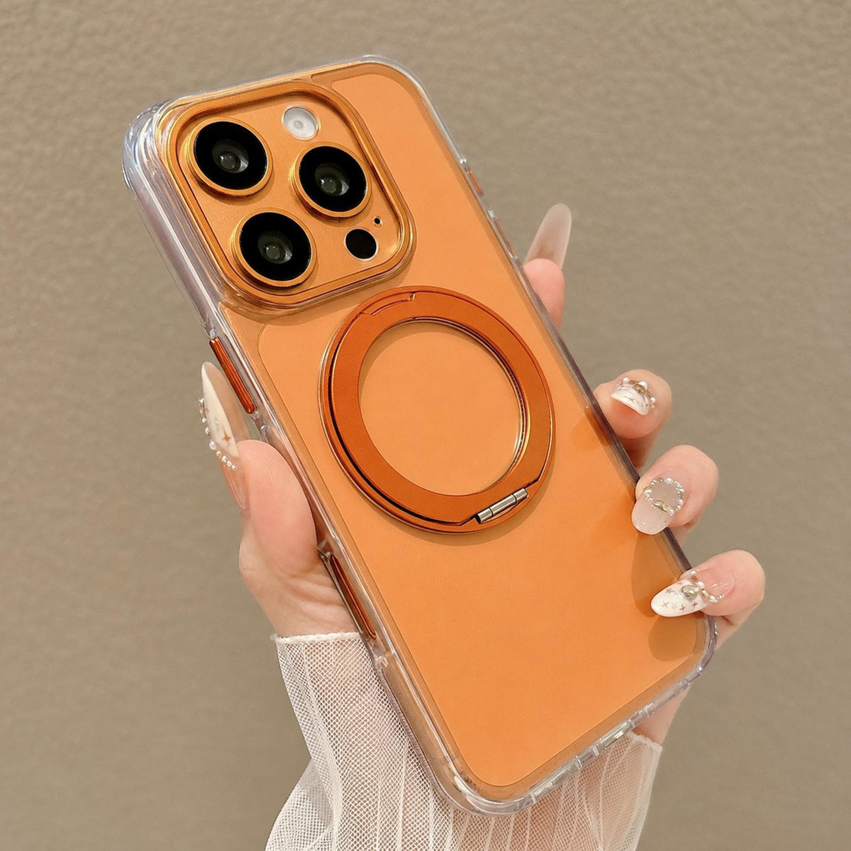 For iPhone 16 Pro Max Airbag Shockproof Magnetic Rotating Holder Phone Case - Orange - EDA009984616F