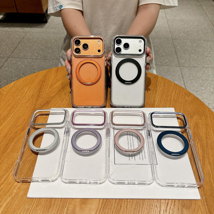 For iPhone 16 Pro Max Airbag Shockproof Magnetic Rotating Holder Phone Case - Silver - EDA009984616A