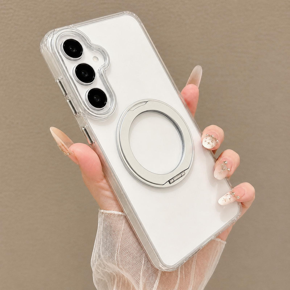 For Galaxy A17 5G / 4G Airbag Shockproof Magnetic Rotating Holder Phone Case - Silver - EDA009985002A