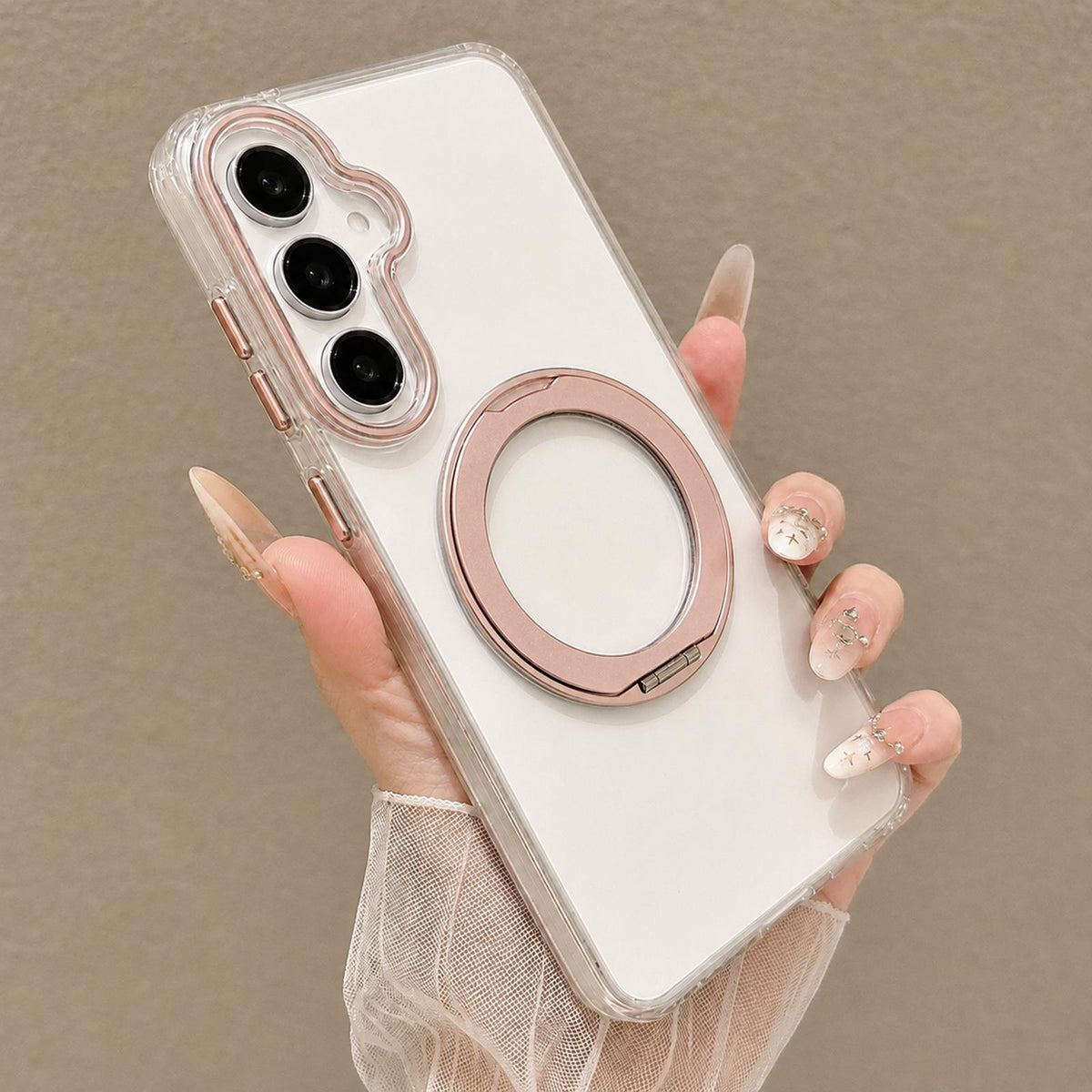 For Galaxy A17 5G / 4G Airbag Shockproof Magnetic Rotating Holder Phone Case - Pink - EDA009985002C