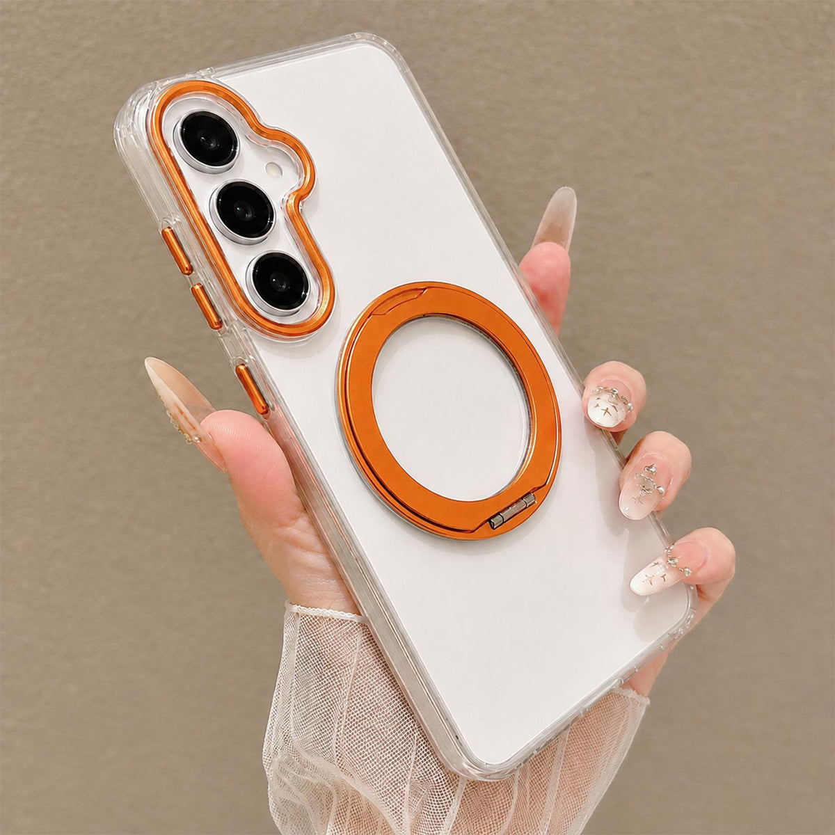 For Galaxy A17 5G / 4G Airbag Shockproof Magnetic Rotating Holder Phone Case - Orange - EDA009985002F