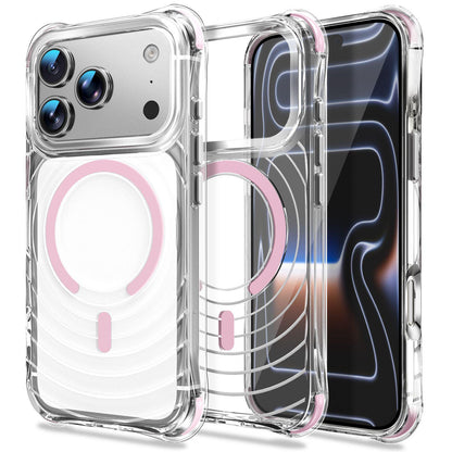 For iPhone 17 Pro Wave Pattern Air Cushion Corners Shockproof Magnetic Phone Case - Pink - EDA009985102A