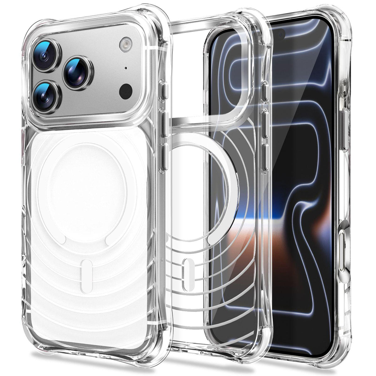 For iPhone 17 Pro Wave Pattern Air Cushion Corners Shockproof Magnetic Phone Case - White - EDA009985102B
