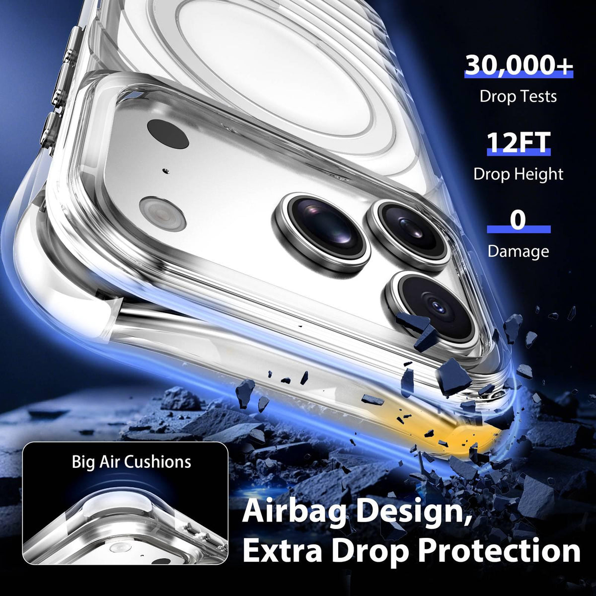 For iPhone 17 Pro Wave Pattern Air Cushion Corners Shockproof Magnetic Phone Case - White - EDA009985102B