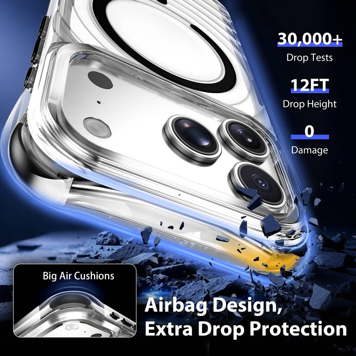 For iPhone 17 Pro Wave Pattern Air Cushion Corners Shockproof Magnetic Phone Case - Black - EDA009985102D