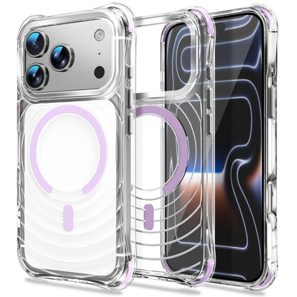 For iPhone 17 Pro Wave Pattern Air Cushion Corners Shockproof Magnetic Phone Case - Purple - EDA009985102E