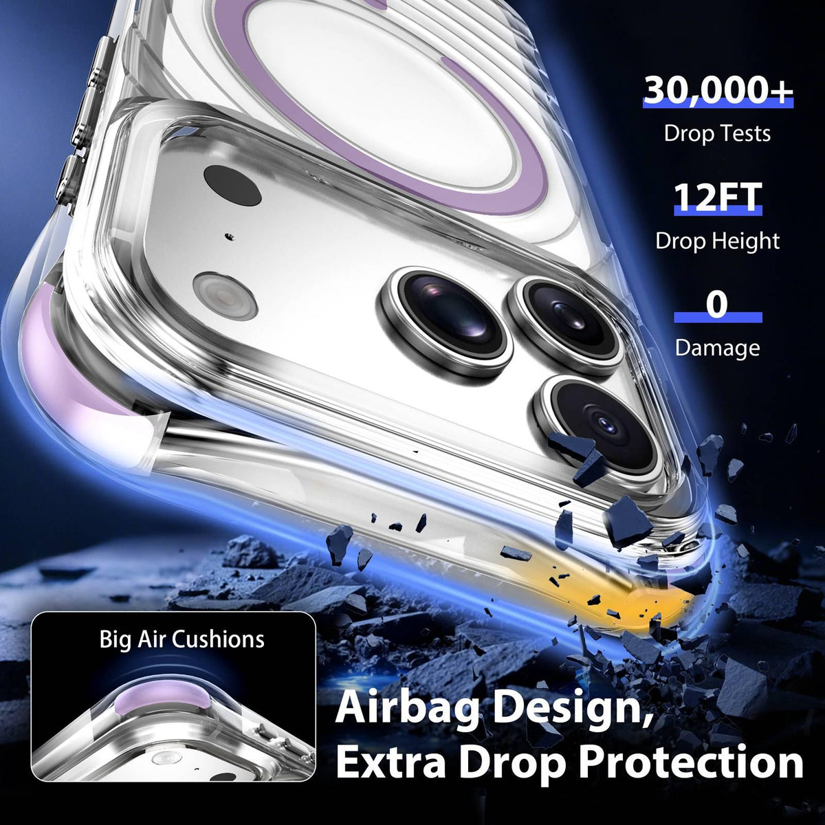 For iPhone 17 Pro Wave Pattern Air Cushion Corners Shockproof Magnetic Phone Case - Purple - EDA009985102E