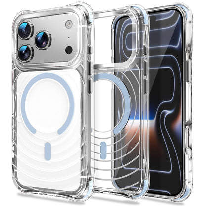 For iPhone 17 Pro Wave Pattern Air Cushion Corners Shockproof Magnetic Phone Case - Blue - EDA009985102F
