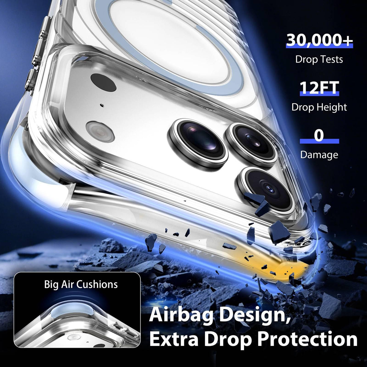 For iPhone 17 Pro Wave Pattern Air Cushion Corners Shockproof Magnetic Phone Case - Blue - EDA009985102F