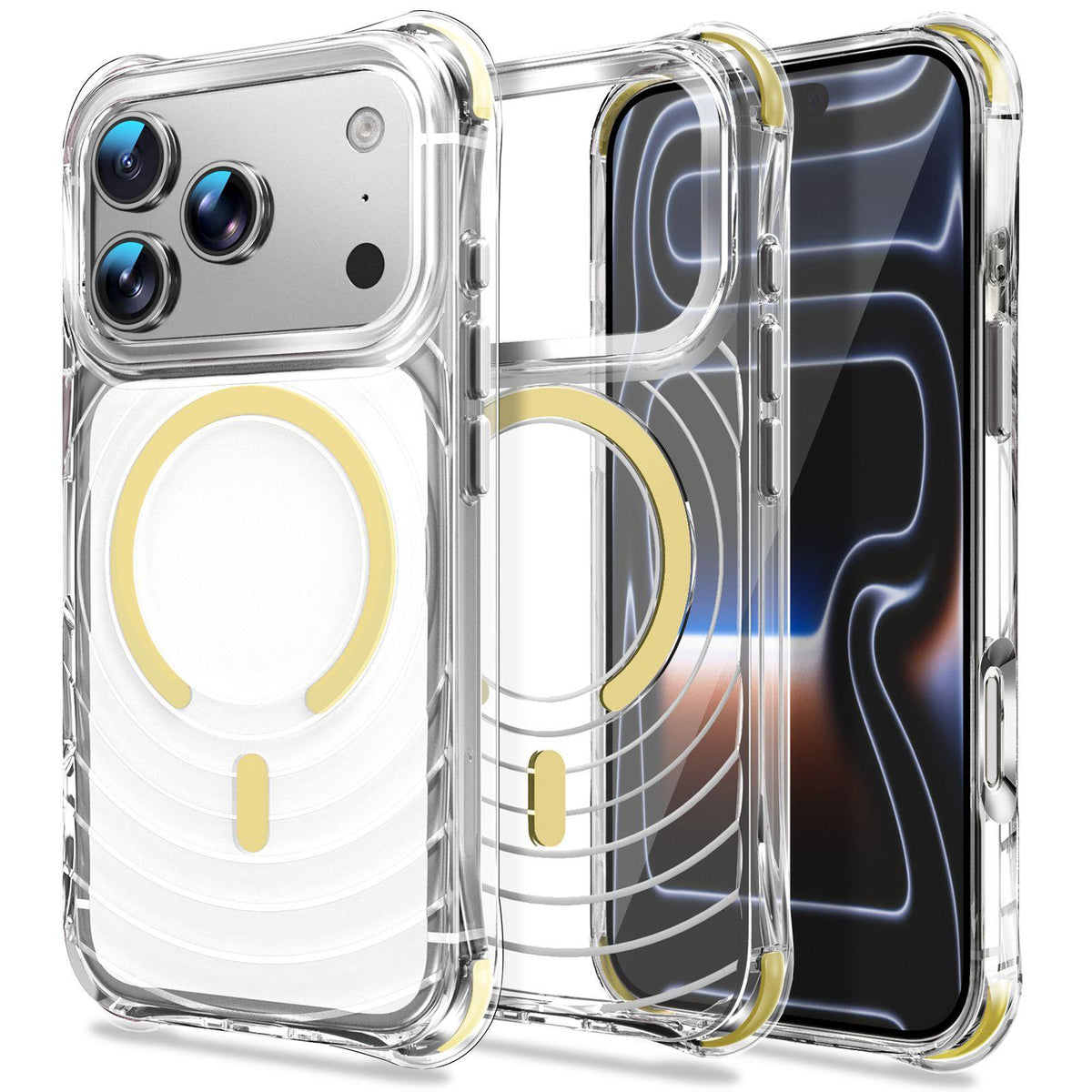 For iPhone 17 Pro Wave Pattern Air Cushion Corners Shockproof Magnetic Phone Case - Yellow - EDA009985102G