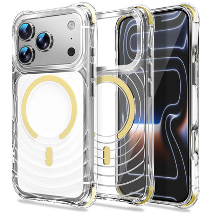 For iPhone 17 Pro Wave Pattern Air Cushion Corners Shockproof Magnetic Phone Case - Yellow - EDA009985102G