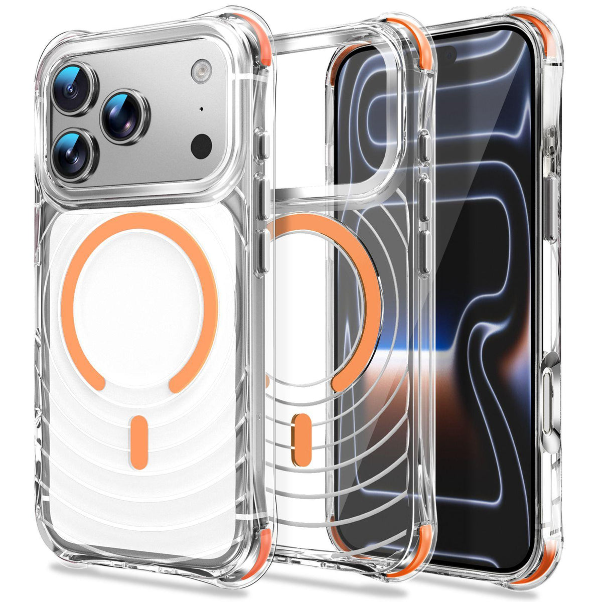 For iPhone 17 Pro Wave Pattern Air Cushion Corners Shockproof Magnetic Phone Case - Orange - EDA009985102H