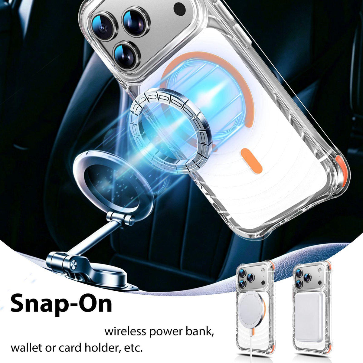 For iPhone 17 Pro Wave Pattern Air Cushion Corners Shockproof Magnetic Phone Case - Orange - EDA009985102H