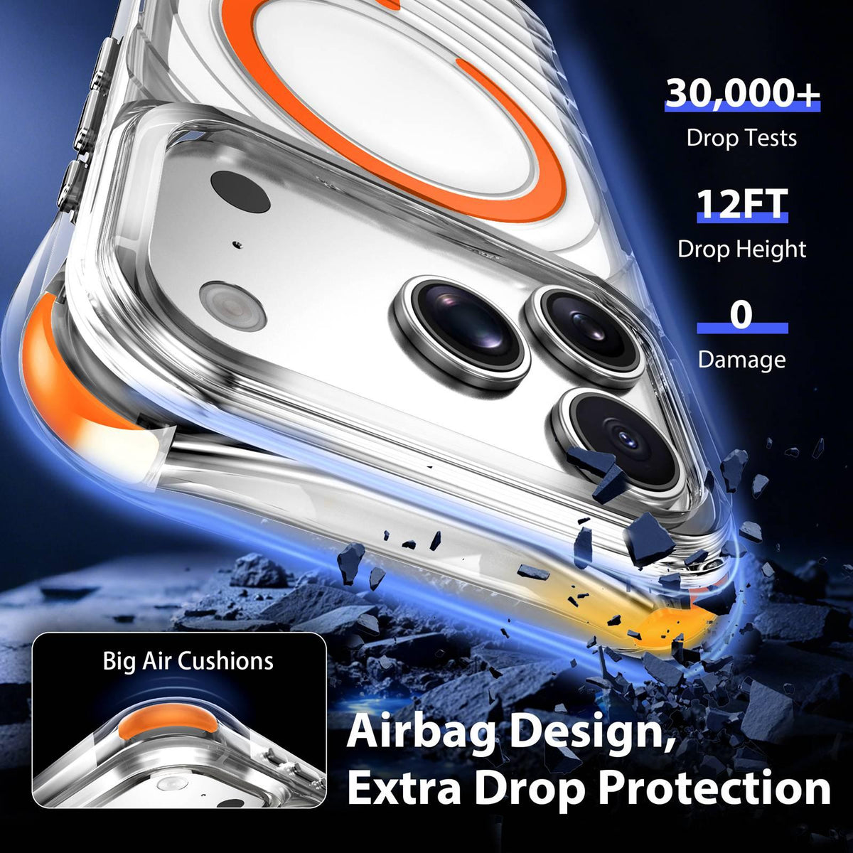 For iPhone 17 Pro Wave Pattern Air Cushion Corners Shockproof Magnetic Phone Case - Orange - EDA009985102H