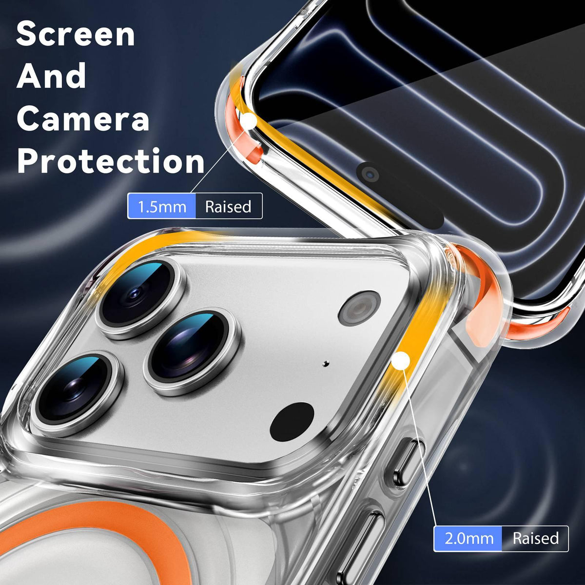 For iPhone 17 Pro Wave Pattern Air Cushion Corners Shockproof Magnetic Phone Case - Orange - EDA009985102H