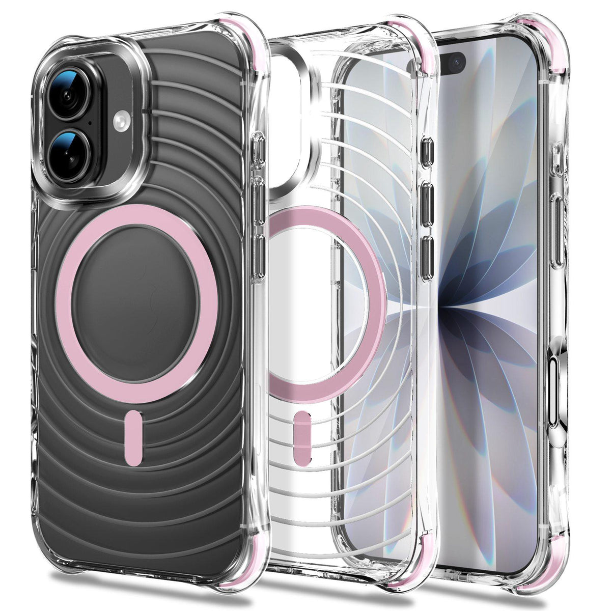 For iPhone 17 Wave Pattern Air Cushion Corners Shockproof Magnetic Phone Case - Pink - EDA009985103A