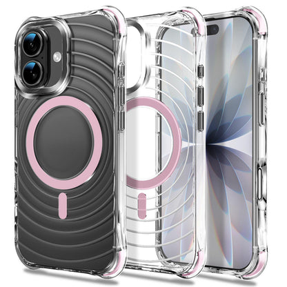 For iPhone 17 Wave Pattern Air Cushion Corners Shockproof Magnetic Phone Case - Pink - EDA009985103A